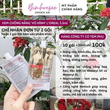 Kem chống nắng L'Oreal Paris UV Defender Invisible Fluid 5.5ml Loreal vạch đỏ x20 mỏng nhẹ vô hình