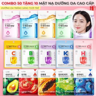 [COMBO 50 + TẶNG 10] Mặt Nạ Dưỡng Da Cao Cấp Trắng Da Cấp Ẩm, Giảm Mụn Mask Tinh Chất Serum Trái Cây Vitamin Da Khoẻ Đẹp