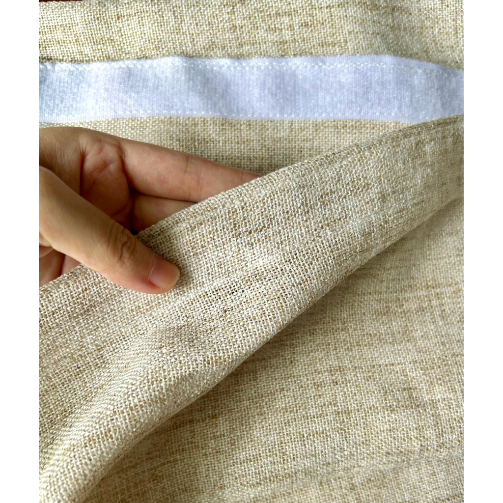 Rèm dán vải voan đũi linen,màu be, che nắng 50%, vải mềm rũ,trang trí căn phòng, homestay xinh xắn(đã bao gồm miếng dán)