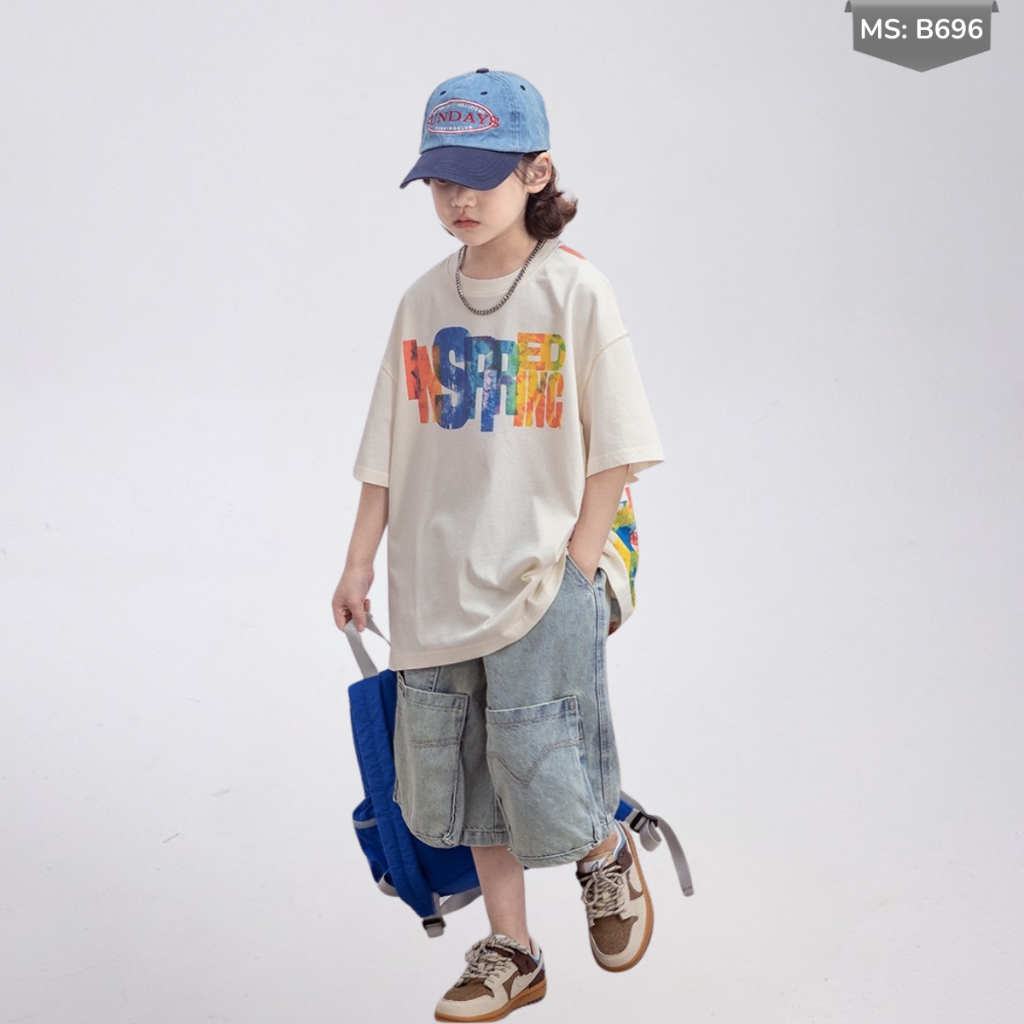 Áo Thun Ngắn Tay Mùa Hè Cho Bé Trai, Bé Gái In Hình Năng Động, Cổ Tròn B696 | JJ Kids Fashion