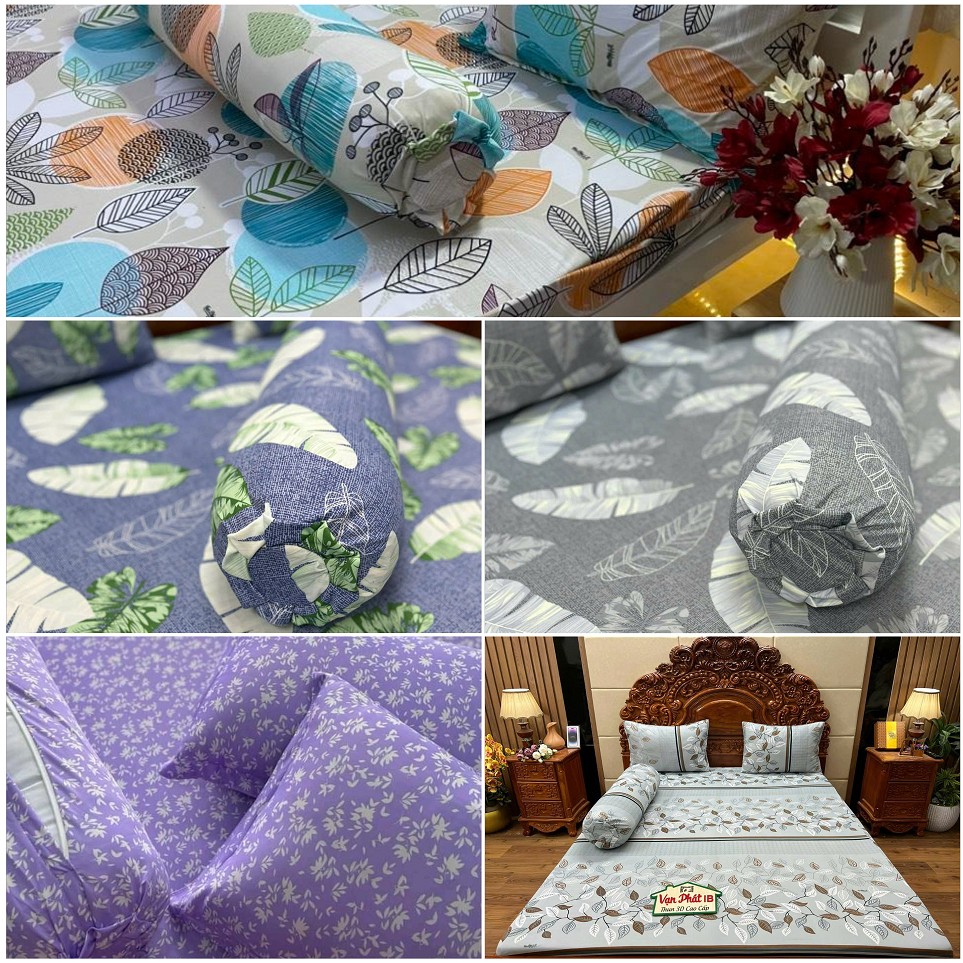 Bộ ga thun lạnh, vỏ gối KHÓA KÉO mẫu HOA LÁ 1 hoanghabedding OKK