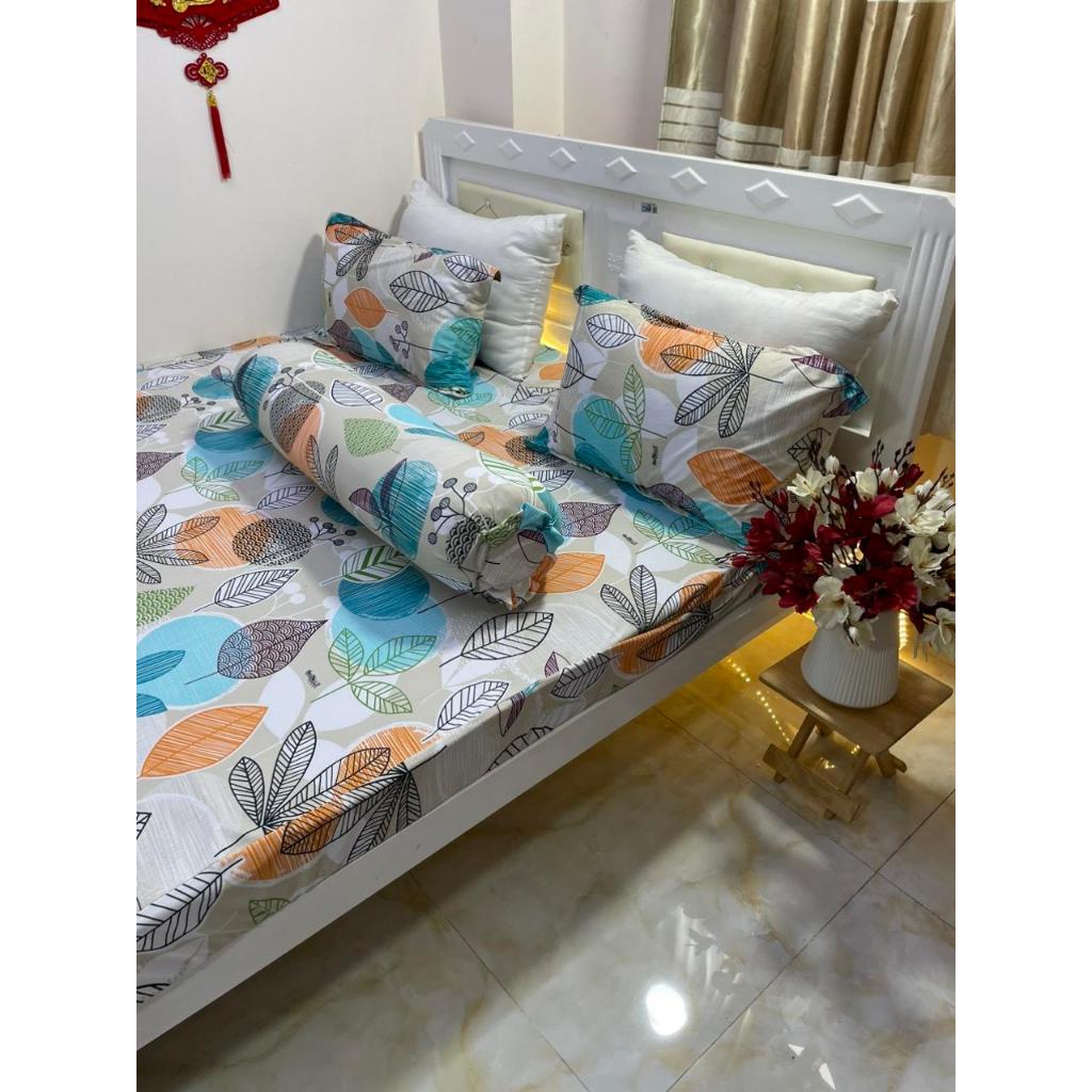 Bộ ga thun lạnh, vỏ gối KHÓA KÉO mẫu HOA LÁ 1 hoanghabedding OKK
