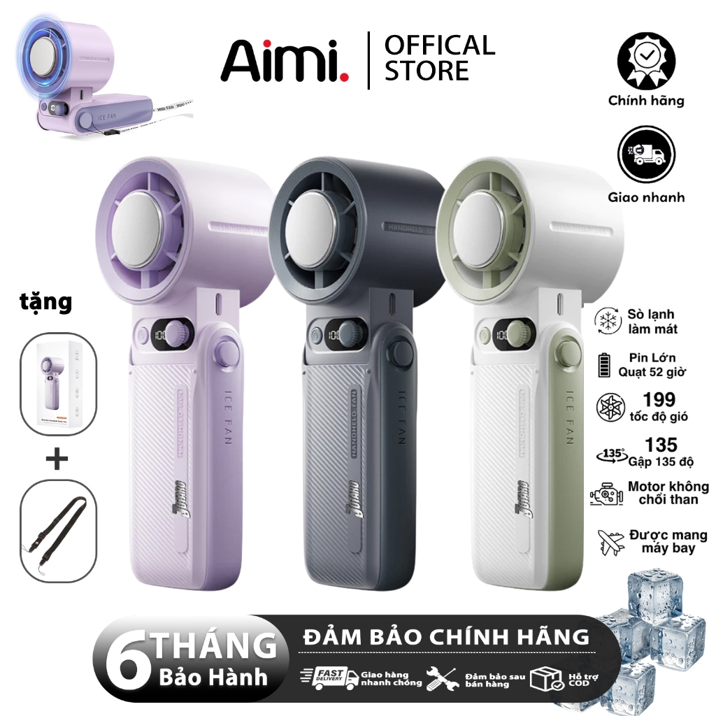 Quạt mini cầm tay 199 tốc độ gió mini quạt di động màn hình LED hiển thị tích điện pin 8000-15000mAh
