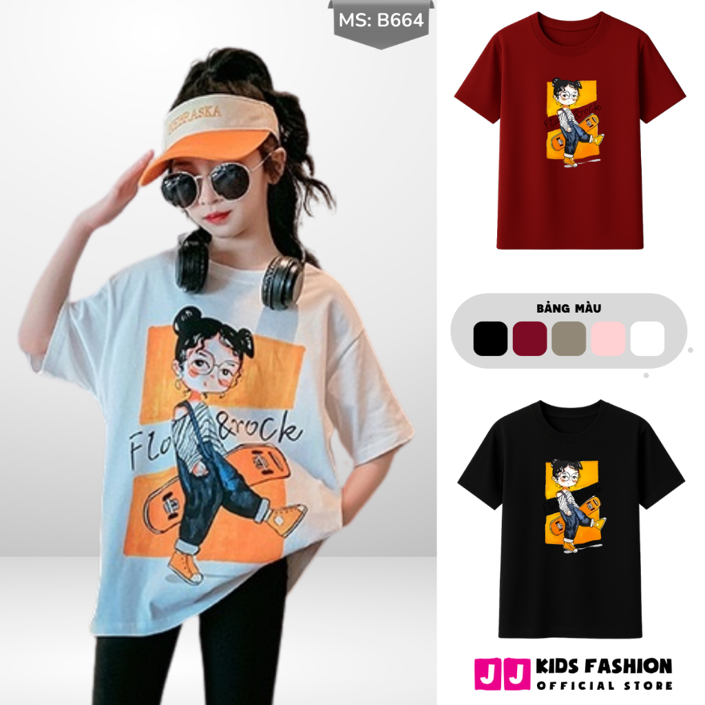 Áo Thun Ngắn Tay Mùa Hè Cho Bé Trai, Bé Gái In Hình Năng Động, Cổ Tròn B664 | JJ Kids Fashion