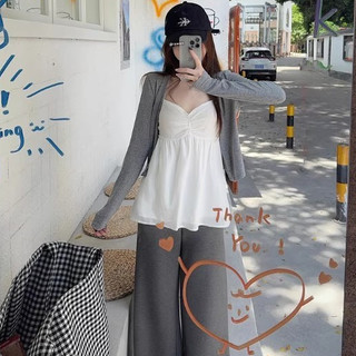 áo khoác cardigan nữ xám tiêu hàn quốc local brand eleclassm set áo dây kèm áo khoác