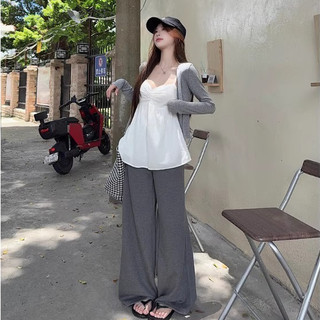 áo khoác cardigan nữ xám tiêu hàn quốc local brand eleclassm set áo dây kèm áo khoác