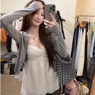 áo khoác cardigan nữ xám tiêu hàn quốc local brand eleclassm set áo dây kèm áo khoác