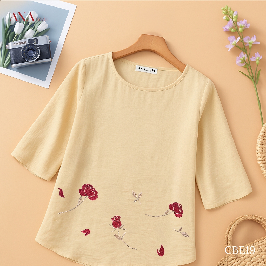Áo Kiểu Thêu Hoa Trung Niên ANA Mode Chất Liệu Tơ Thái Thanh Lịch Đi Chơi Quà Tặng Mẹ AK25CBE19