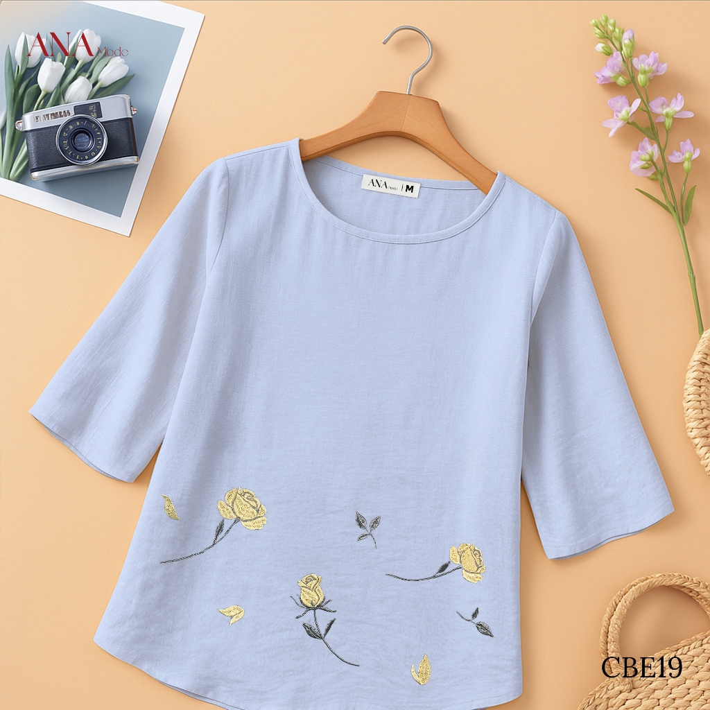 Áo Kiểu Thêu Hoa Trung Niên ANA Mode Chất Liệu Tơ Thái Thanh Lịch Đi Chơi Quà Tặng Mẹ AK25CBE19