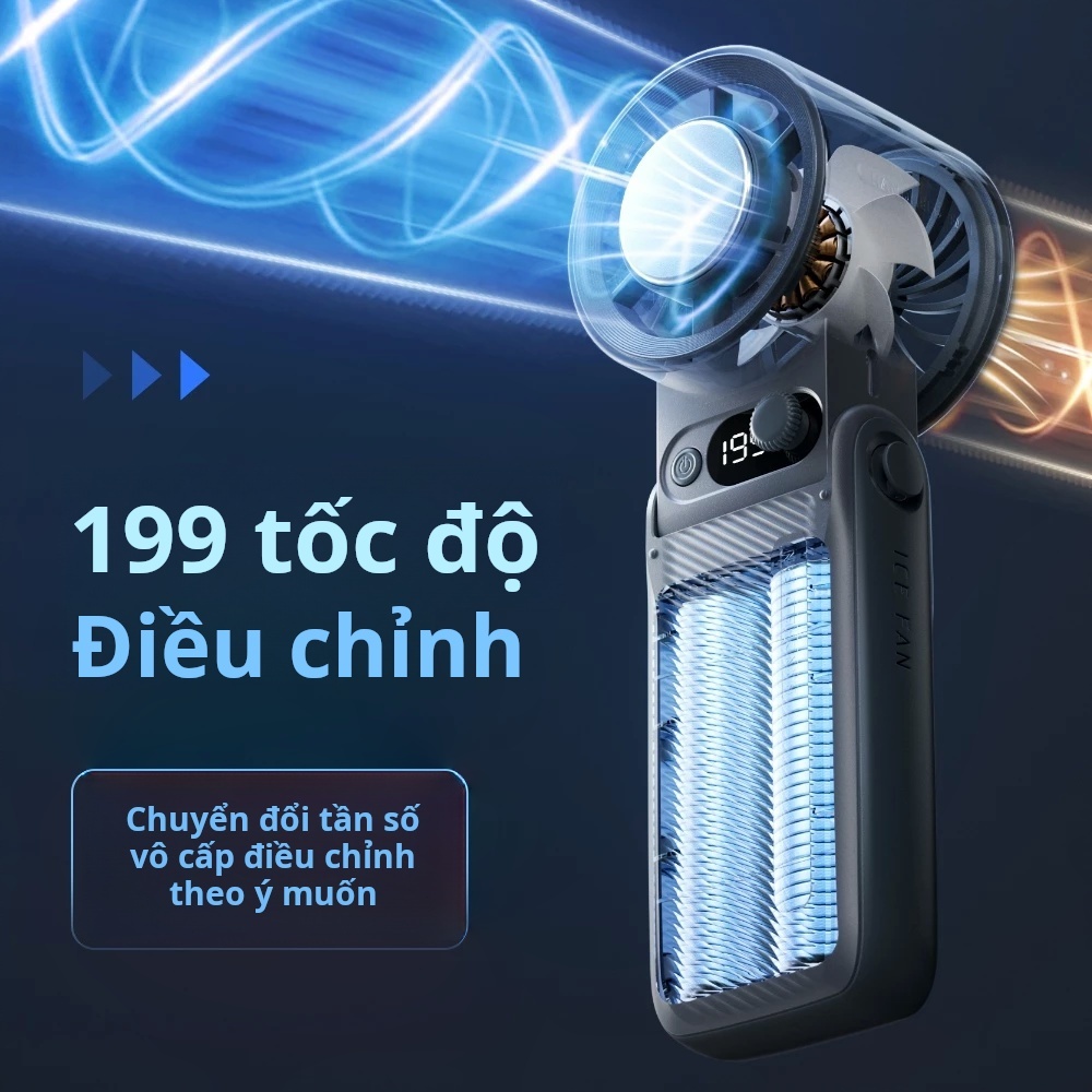 Quạt mini cầm tay 199 tốc độ gió mini quạt di động màn hình LED hiển thị tích điện pin 8000-15000mAh