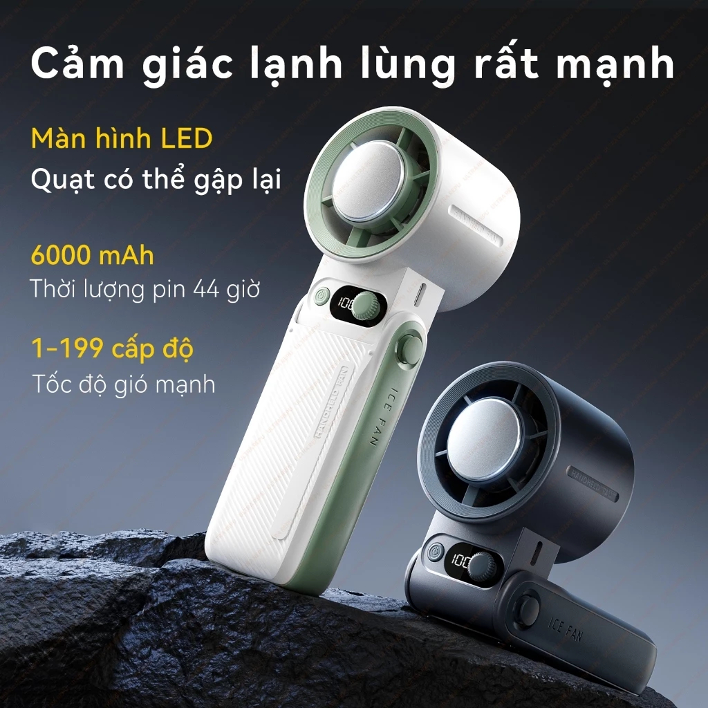 Quạt mini cầm tay 199 tốc độ gió mini quạt di động màn hình LED hiển thị tích điện pin 8000-15000mAh