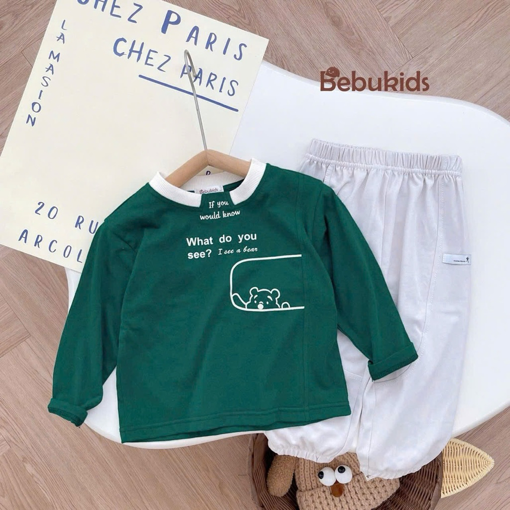 Set bộ dài tay Bebukids in chữ I see Bear kiểu dáng khỏe khoắn cho bé trai 8-22kg