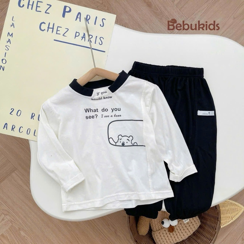 Set bộ dài tay Bebukids in chữ I see Bear kiểu dáng khỏe khoắn cho bé trai 8-22kg