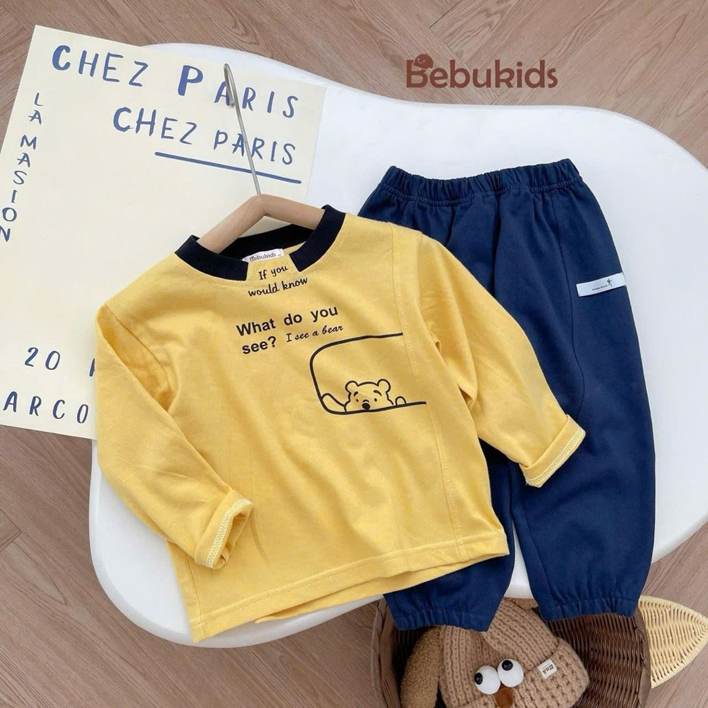 Set bộ dài tay Bebukids in chữ I see Bear kiểu dáng khỏe khoắn cho bé trai 8-22kg