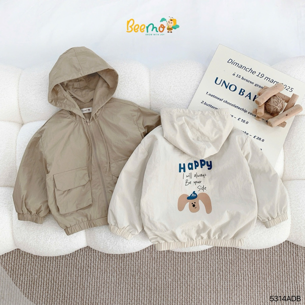 Áo khoác gió 2 lớp Beemo in hình chú chó chất liệu siêu nhẹ thoải mái cho bé 9-24kg