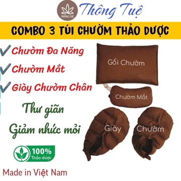 Combo 3 Túi Chườm Thảo Dược, CHƯỜM ĐA NĂNG + CHƯỜM MẮT + GIÀY CHƯỜM CHÂN, Túi Chườm Ngải Cứu Thông Tuệ