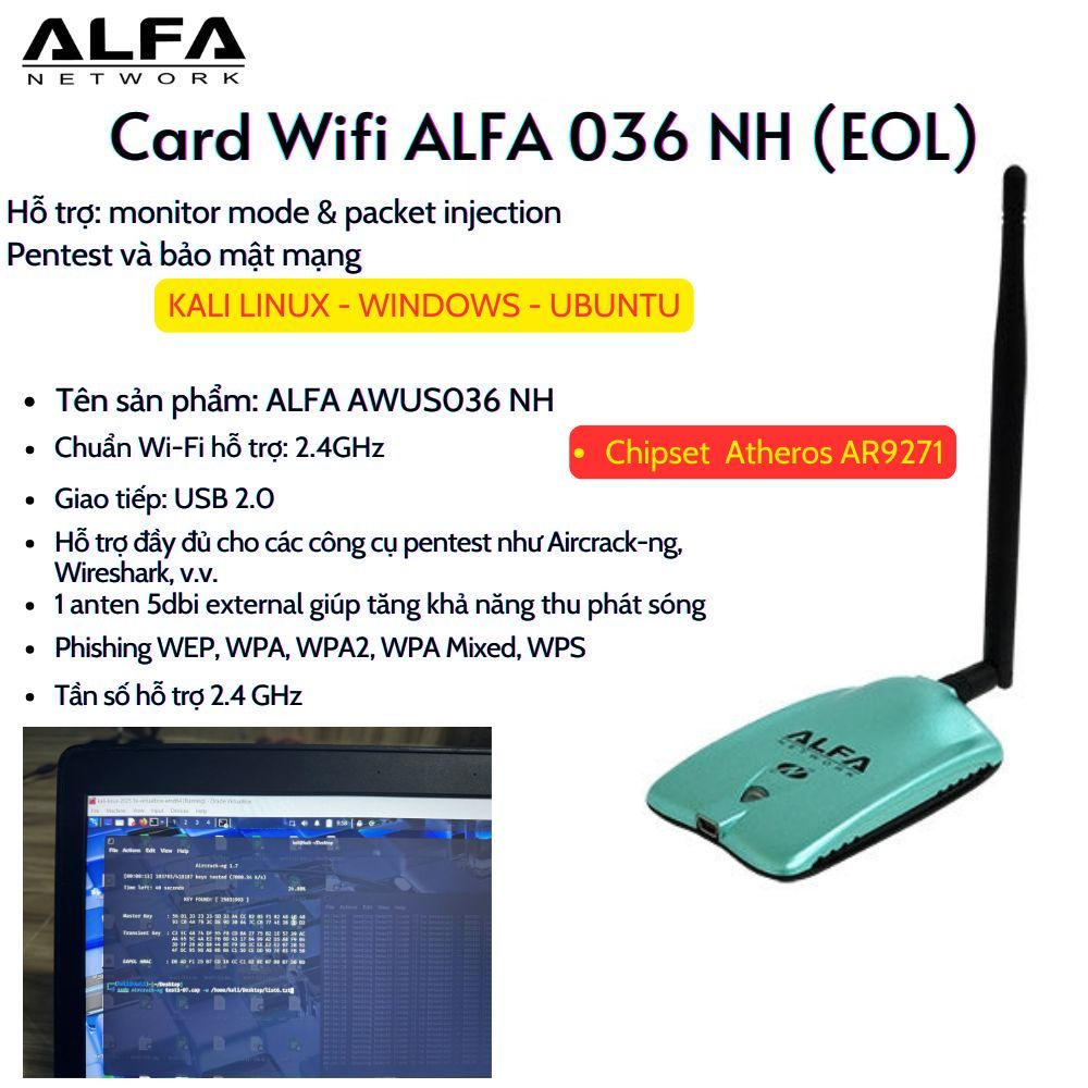 Card WiFi ALFA AWUS1900 chính hãng – Hỗ trợ Kali Linux, Monitor