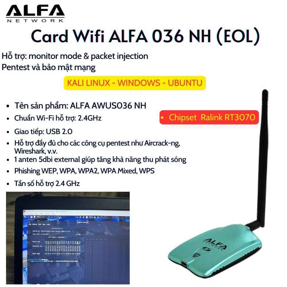 Card WiFi ALFA AWUS1900 chính hãng – Hỗ trợ Kali Linux, Monitor