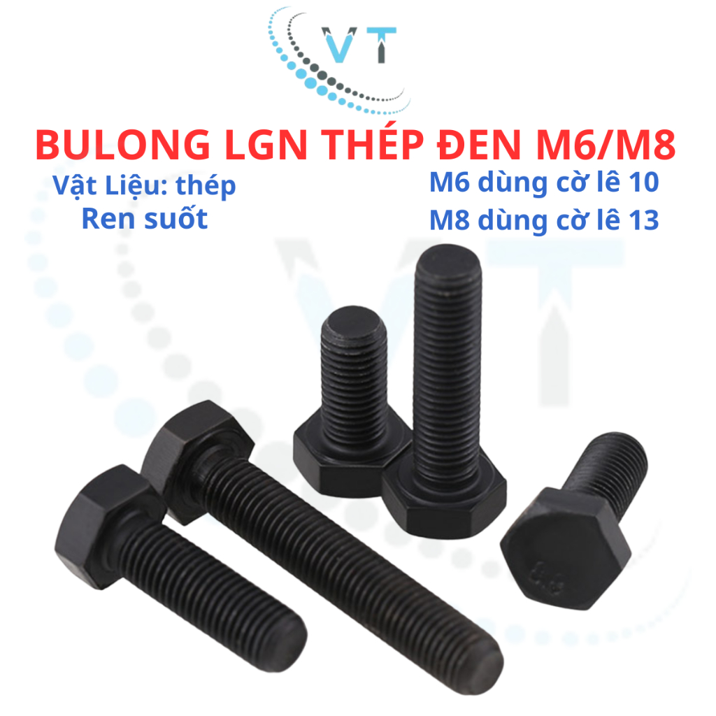 [Combo 10 Con] Bulong Lục Giác Ngoài Thép Đen Cấp Bền 8.8 (M6 - M8) - Bu Lông 6 Ly 8 Ly Đủ Size 10mm Đến 100mm Chịu Lực