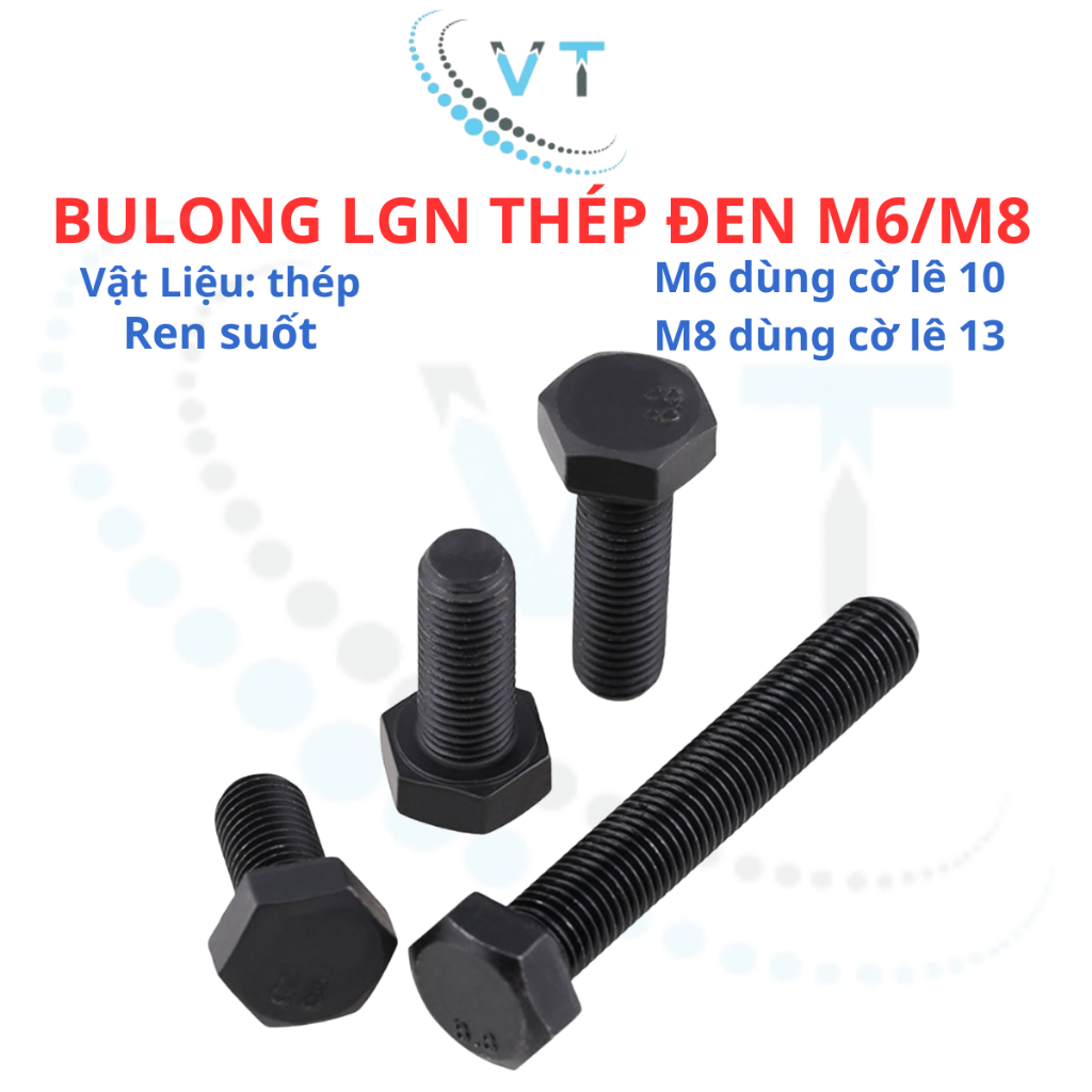 [Combo 10 Con] Bulong Lục Giác Ngoài Thép Đen Cấp Bền 8.8 (M6 - M8) - Bu Lông 6 Ly 8 Ly Đủ Size 10mm Đến 100mm Chịu Lực