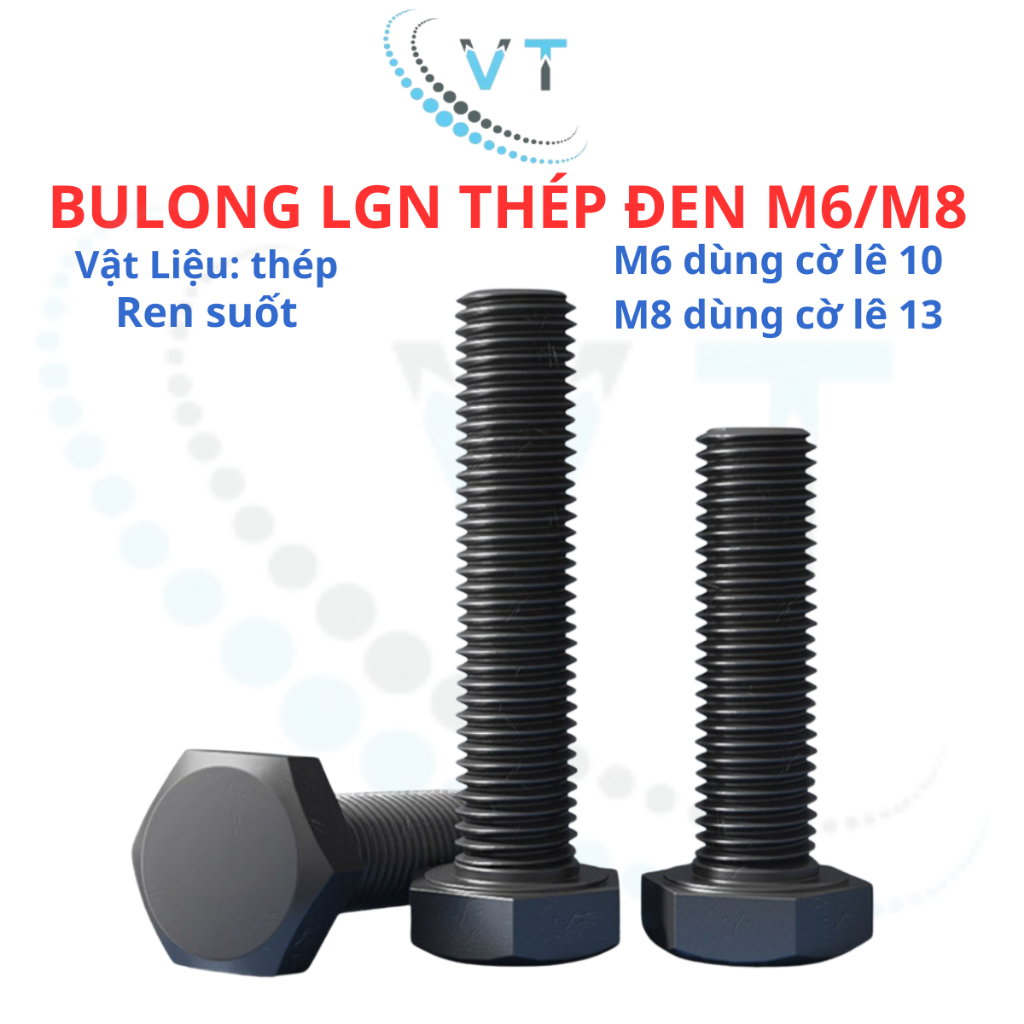 [Combo 10 Con] Bulong Lục Giác Ngoài Thép Đen Cấp Bền 8.8 (M6 - M8) - Bu Lông 6 Ly 8 Ly Đủ Size 10mm Đến 100mm Chịu Lực
