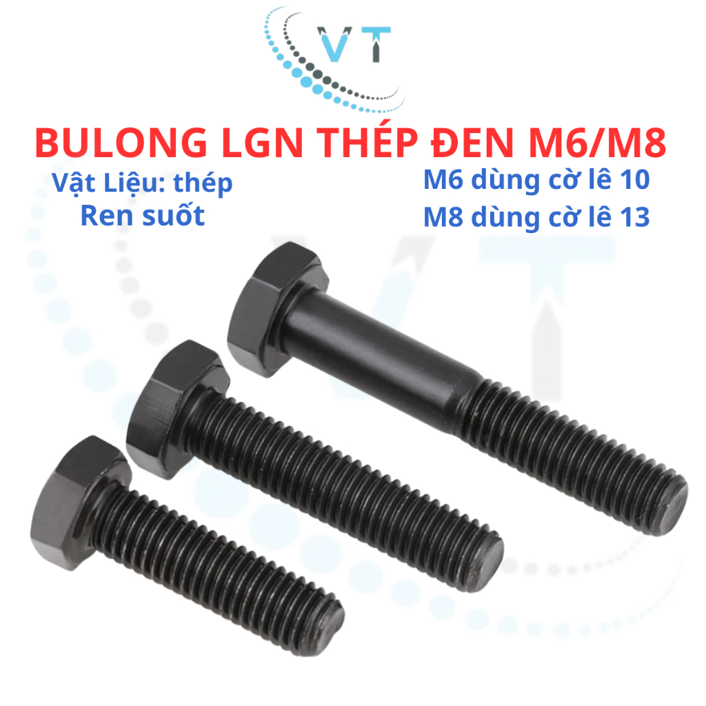 [Combo 10 Con] Bulong Lục Giác Ngoài Thép Đen Cấp Bền 8.8 (M6 - M8) - Bu Lông 6 Ly 8 Ly Đủ Size 10mm Đến 100mm Chịu Lực