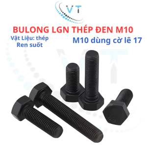 Combo 10 con Bulong M10 (10 li) lục giác ngoài thép đen dài từ 20mm - 150mm