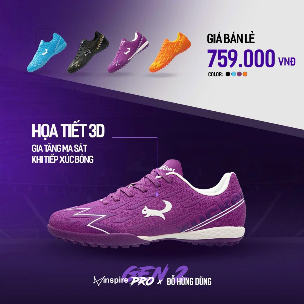 Giày bóng đá Zocker Inspire Pro GEN 2 chính hãng nguyên hộp cao cấp đủ màu đẹp size bảo hành 3 tháng | BigBuy360 - bigbuy360.vn