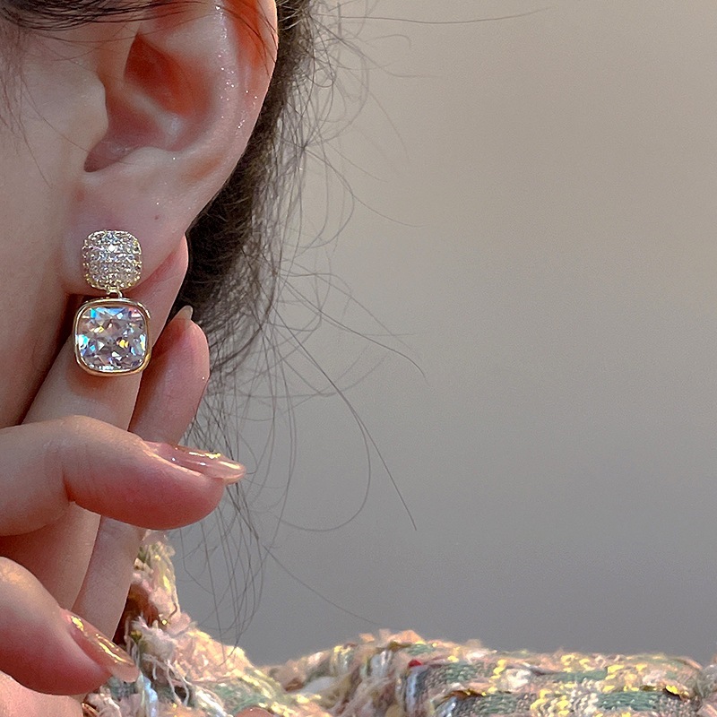 Bông Tai Dáng Dài Hình Vuông Đính Đá zircon Trắng Phong Cách Cổ Điển Sang Trọng Thời Trang Dự Tiệc Cho Nữ KT30