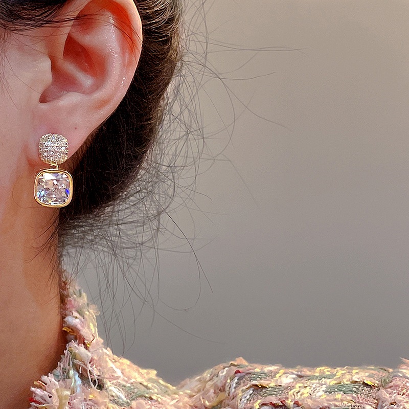 Bông Tai Dáng Dài Hình Vuông Đính Đá zircon Trắng Phong Cách Cổ Điển Sang Trọng Thời Trang Dự Tiệc Cho Nữ KT30