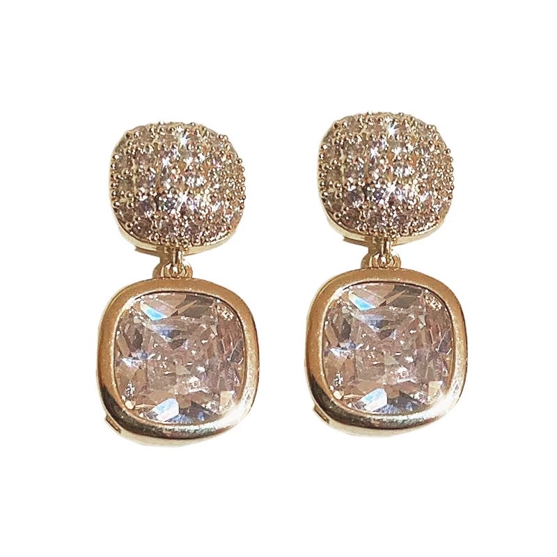 Bông Tai Dáng Dài Hình Vuông Đính Đá zircon Trắng Phong Cách Cổ Điển Sang Trọng Thời Trang Dự Tiệc Cho Nữ KT30