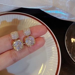 Bông Tai Dáng Dài Hình Vuông Đính Đá zircon Trắng Phong Cách Cổ Điển Sang Trọng Thời Trang Dự Tiệc Cho Nữ KT30