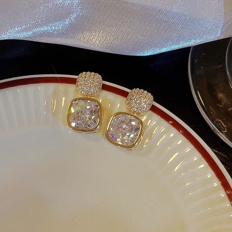 Bông Tai Dáng Dài Hình Vuông Đính Đá zircon Trắng Phong Cách Cổ Điển Sang Trọng Thời Trang Dự Tiệc Cho Nữ KT30