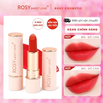 Son sáp lì ROSY SWEET LOVE, màu ĐỎ CAM, son không chì, son mềm mịn, lâu trôi, an toàn cho mẹ bầu