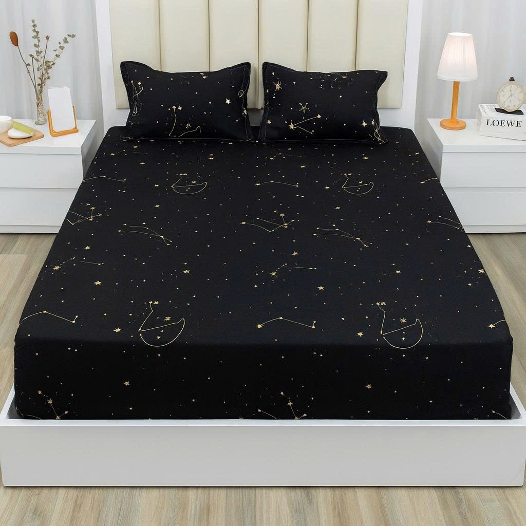 Bộ Ga Gối 3 Món Cotton Poly,1 Ga Chun 2 Vỏ Gối, Bọc Đệm 2–10cm, Không Kèm Chăn,Mẫu sọc đen | BigBuy360 - bigbuy360.vn