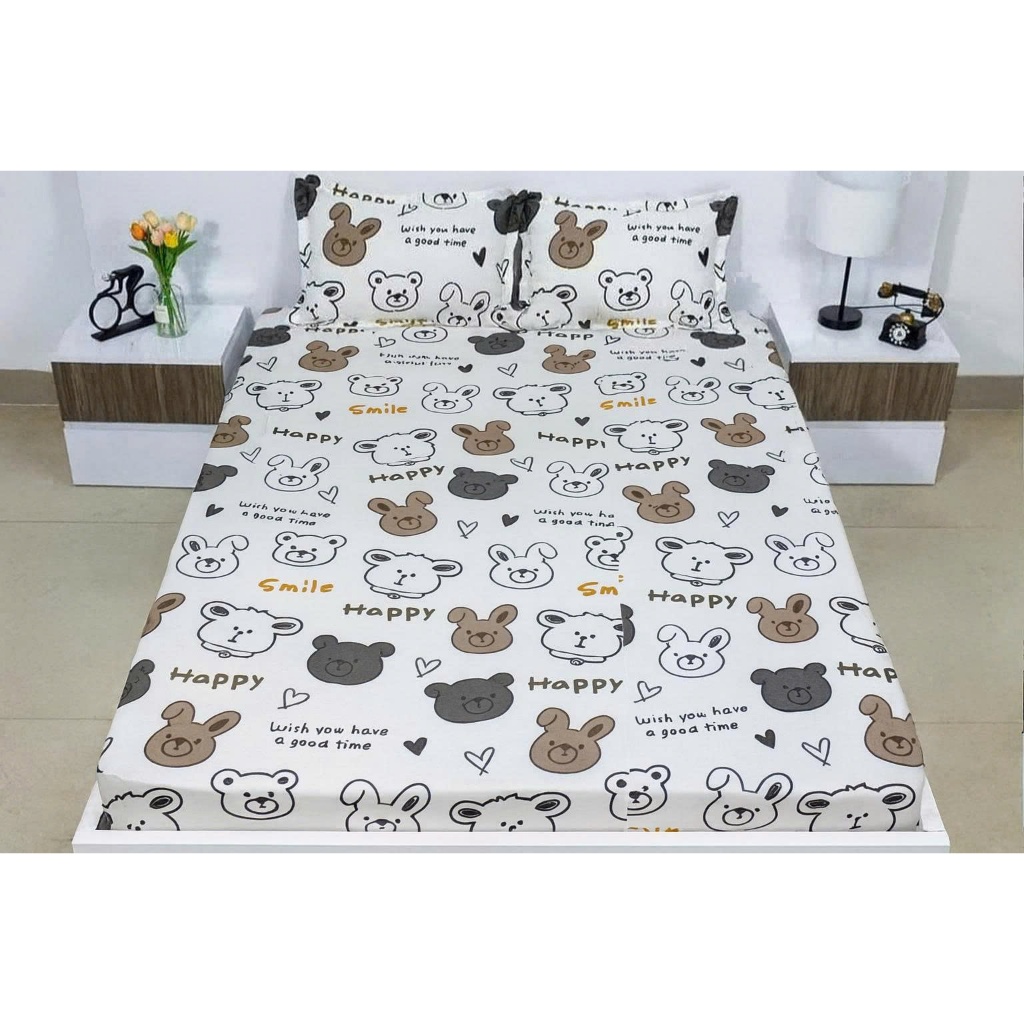 Bộ Ga Gối 3 Món Cotton Poly,1 Ga Chun 2 Vỏ Gối, Bọc Đệm 2–10cm, Không Kèm Chăn,Mẫu sọc đen | BigBuy360 - bigbuy360.vn