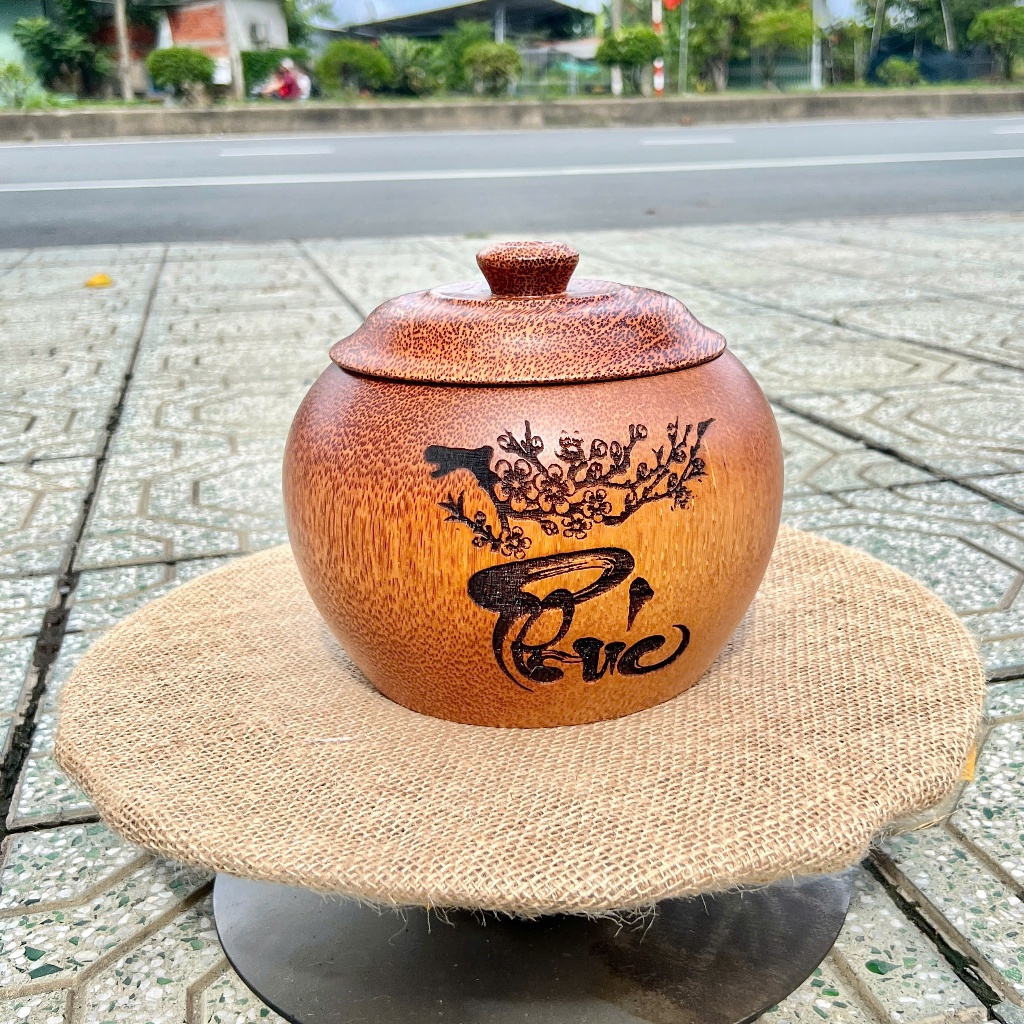 [ TẶNG ẤM 500ML - 1200ML ] Bình Ủ Ấm Trà Gỗ Dừa Mẫu Trơn Điêu Khắc CHỮ LỘC & CHỮ PHÚC MAI, Giữ Nhiệt Cao Cấp, Quà Tặng