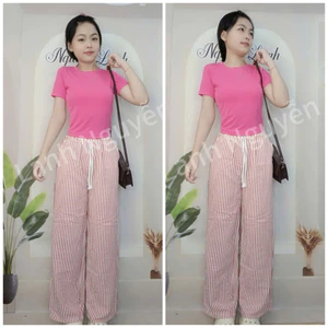 Set Croptop Kết Hợp Quần Ống Rộng Sọc Kẻ