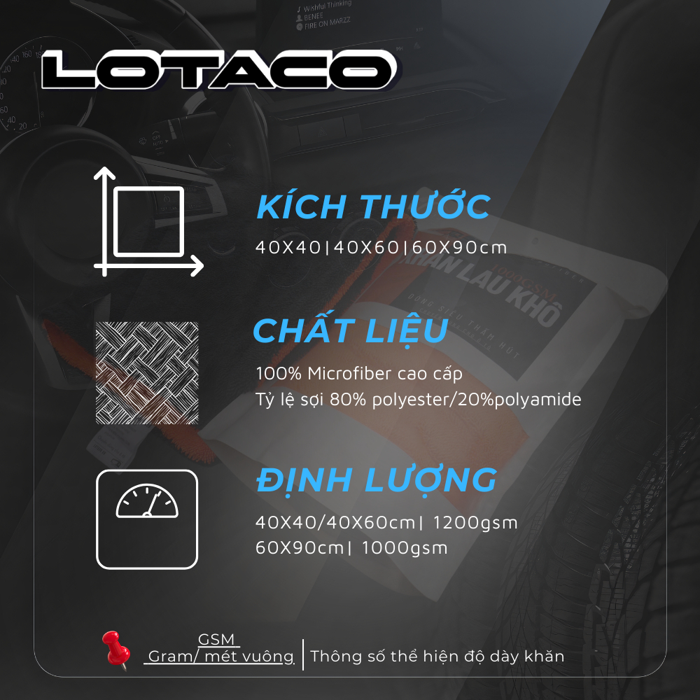Khăn lau ô tô SIÊU DÀY Lotaco cao cấp siêu hút nước dệt sợi xoắn chuyên dụng 1000/1200GSM Twist Loop | BigBuy360 - bigbuy360.vn