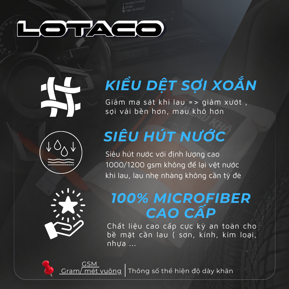 Khăn lau ô tô SIÊU DÀY Lotaco cao cấp siêu hút nước dệt sợi xoắn chuyên dụng 1000/1200GSM Twist Loop | BigBuy360 - bigbuy360.vn