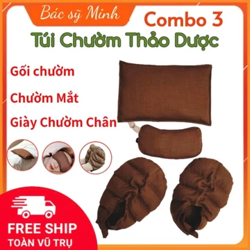 Combo 3 Túi Chườm Nóng Thảo Dược, CHƯỜM MẮT + GỐI CHƯỜM + GIÀY CHƯỜM, Túi chườm Ngải Cứu Bs Minh