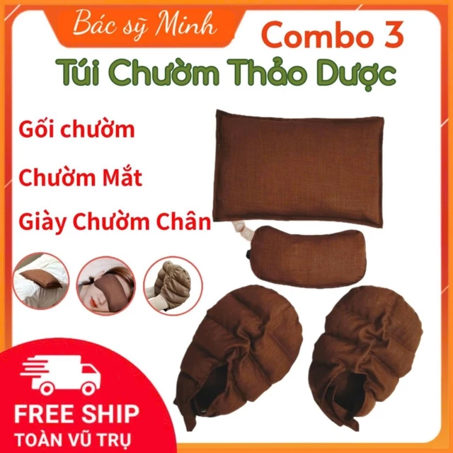 Combo 3 Túi Chườm Nóng Thảo Dược, CHƯỜM MẮT + GỐI CHƯỜM + GIÀY CHƯỜM, Túi chườm Ngải Cứu Bs Minh