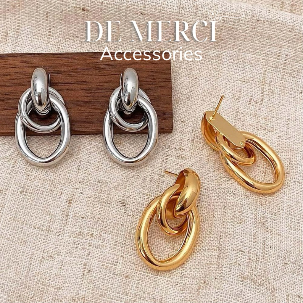 Khuyên tai nữ DE MERCI ACCESSORIES hình xoắn dọc phủ bóng phụ kiện trang sức nữ cá tính BT05