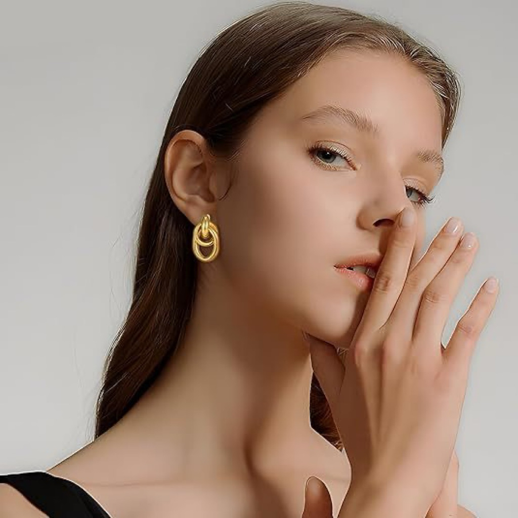 Khuyên tai nữ DE MERCI ACCESSORIES hình xoắn dọc phủ bóng phụ kiện trang sức nữ cá tính BT05
