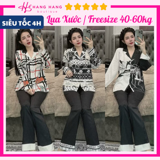 Đồ ngủ nữ 40-60kg, pijama dài tay dài lụa xước mềm mát 60DD11, đồ bộ nữ đồ mặc nhà dễ thương sang chảnh