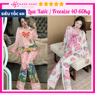 Đồ ngủ nữ 40-60kg, pijama dài tay dài lụa xước mềm mát 60DD11, đồ bộ nữ đồ mặc nhà dễ thương sang chảnh