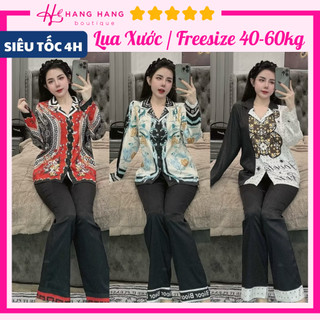 Đồ ngủ nữ 40-60kg, pijama dài tay dài lụa xước mềm mát 60DD11, đồ bộ nữ đồ mặc nhà dễ thương sang chảnh