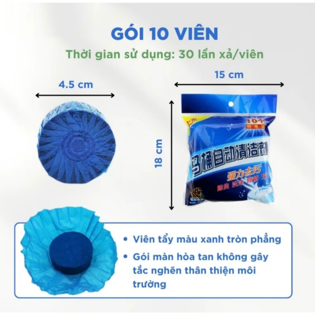 [HOT] Viên Tẩy Bồn Cầu Thông Minh Túi 10 Viên Loại Bỏ Mảng Bám Diệt Khuẩn Khử Mùi Hôi Tạo Nước Xanh