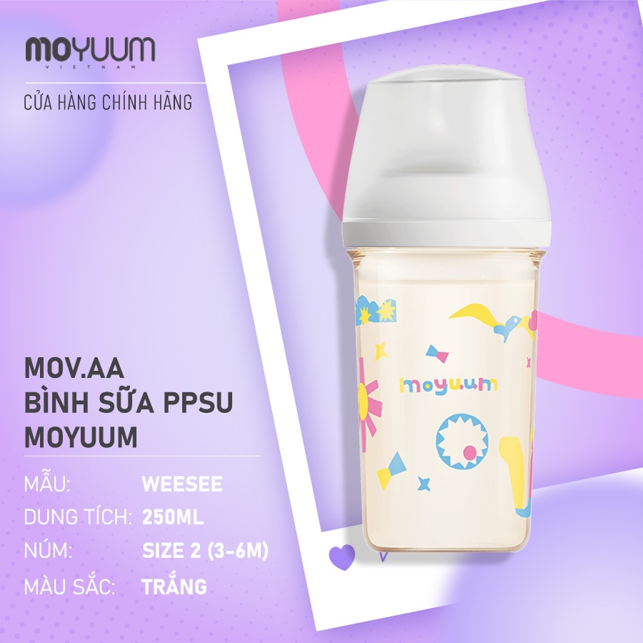 Bình sữa Moyuum PPSU Mov.aa - 250ml - Bản họa tiết - Màu trắng | Shopee ...