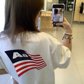 ÁO THUN cổ tròn , Hoạ Tiết  Aa LÁ CỜ MỸ , MẪU MỚI FROM unisex NAM NỮ style đường phố New 2025
